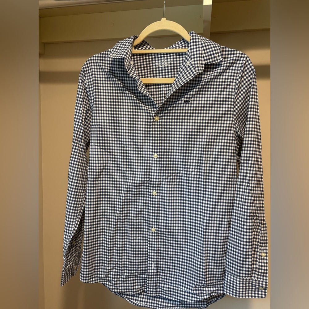 Vineyard Vines Navy and White Checkered Button Down Shirt